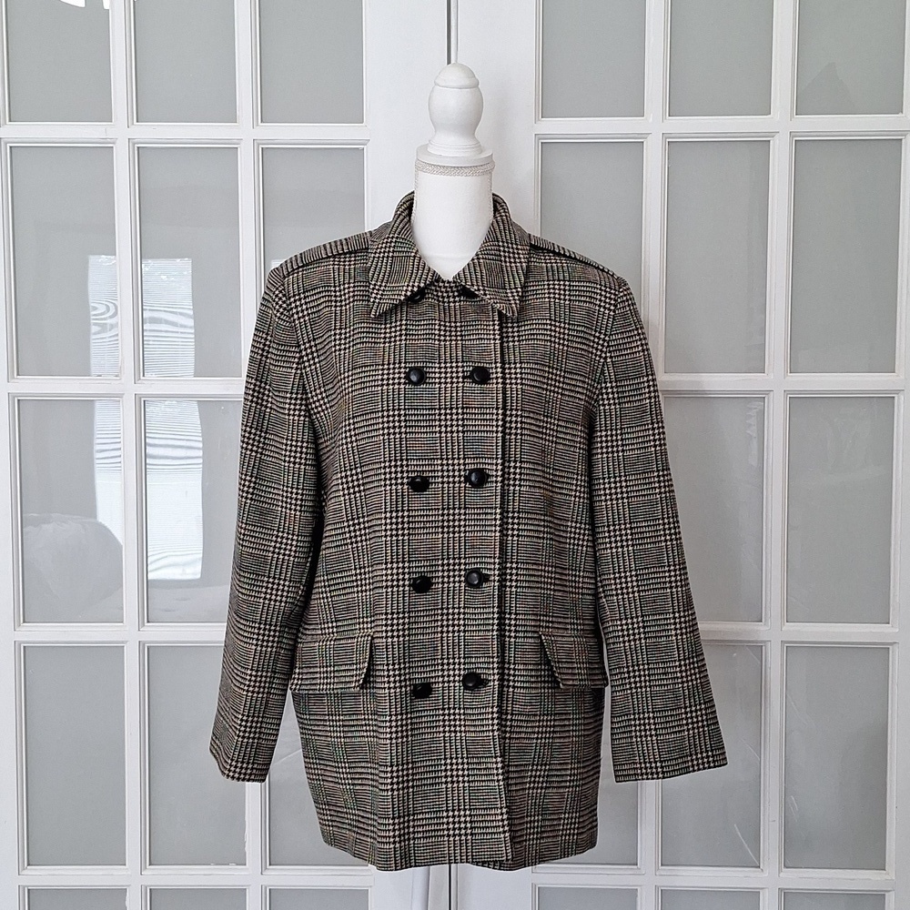 Vintage Harve Benard Houndstooth Plaid Wool Double Breasted Peacoat Size - 14 - Picture 2 of 16